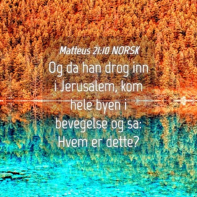 Picture 04 - Matteus 21:10 NORSK - Og da han drog inn i Jerusalem, kom hele byen i - Bible Verse Picture