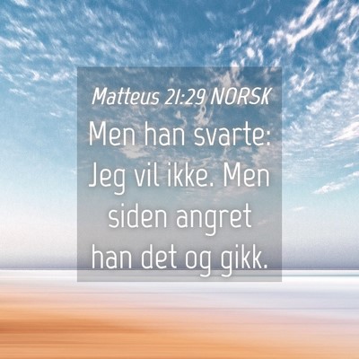 Picture 04 - Matteus 21:29 NORSK - Men han svarte: Jeg vil ikke. Men siden angret - Bible Verse Picture