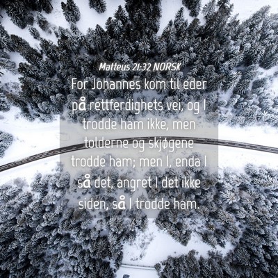 Picture 04 - Matteus 21:32 NORSK - For Johannes kom til eder på rettferdighets vei, - Bible Verse Picture