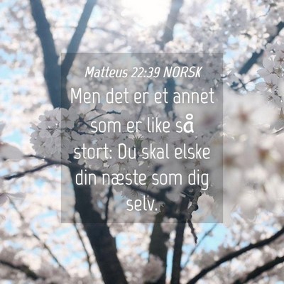 Picture 04 - Matteus 22:39 NORSK - Men det er et annet som er like så stort: Du - Bible Verse Picture