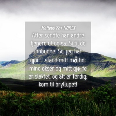 Picture 04 - Matteus 22:4 NORSK - Atter sendte han andre tjenere ut og sa: Si til - Bible Verse Picture