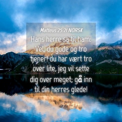 Picture 04 - Matteus 25:21 NORSK - Hans herre sa til ham: Vel, du gode og tro - Bible Verse Picture
