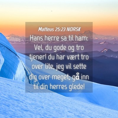 Picture 04 - Matteus 25:23 NORSK - Hans herre sa til ham: Vel, du gode og tro - Bible Verse Picture