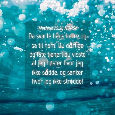 Picture 04 - Matteus 25:26 NORSK - Da svarte hans herre og sa til ham: Du dårlige - Bible Verse Picture