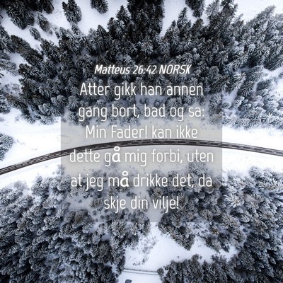 Picture 04 - Matteus 26:42 NORSK - Atter gikk han annen gang bort, bad og sa: Min - Bible Verse Picture