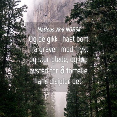 Picture 04 - Matteus 28:8 NORSK - Og de gikk i hast bort fra graven med frykt og - Bible Verse Picture