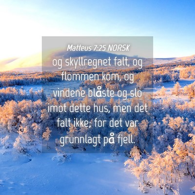 Picture 04 - Matteus 7:25 NORSK - og skyllregnet falt, og flommen kom, og vindene - Bible Verse Picture