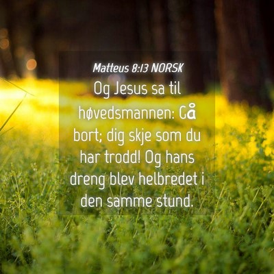 Picture 04 - Matteus 8:13 NORSK - Og Jesus sa til høvedsmannen: Gå bort; dig skje - Bible Verse Picture