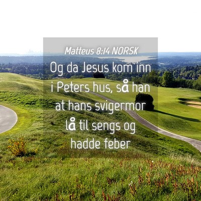 Picture 04 - Matteus 8:14 NORSK - Og da Jesus kom inn i Peters hus, så han at hans - Bible Verse Picture