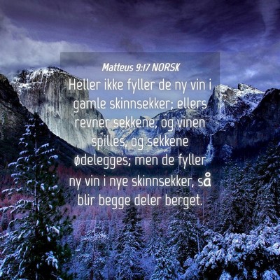 Picture 04 - Matteus 9:17 NORSK - Heller ikke fyller de ny vin i gamle skinnsekker; - Bible Verse Picture