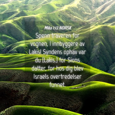 Picture 04 - Mika 1:13 NORSK - Spenn traveren for vognen, I innbyggere av Lakis! - Bible Verse Picture