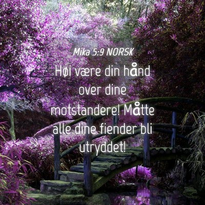 Picture 04 - Mika 5:9 NORSK - Høi være din hånd over dine motstandere! - Bible Verse Picture