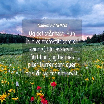 Picture 04 - Nahum 2:7 NORSK - Og det står fast: Hun {Ninive fremstilt som en - Bible Verse Picture
