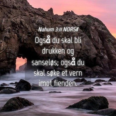 Picture 04 - Nahum 3:11 NORSK - Også du skal bli drukken og sanseløs; også du - Bible Verse Picture