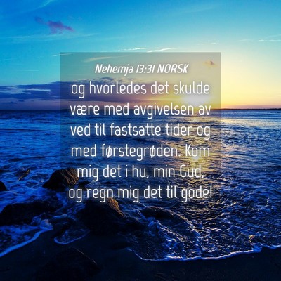 Picture 04 - Nehemja 13:31 NORSK - og hvorledes det skulde være med avgivelsen av - Bible Verse Picture