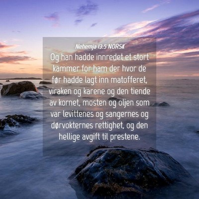 Picture 04 - Nehemja 13:5 NORSK - Og han hadde innredet et stort kammer for ham der - Bible Verse Picture