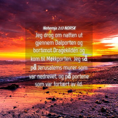 Picture 04 - Nehemja 2:13 NORSK - Jeg drog om natten ut gjennem Dalporten og - Bible Verse Picture
