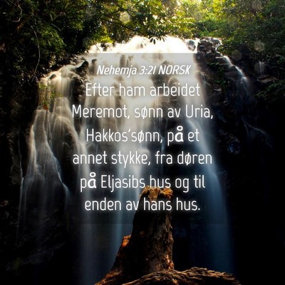 Picture 04 - Nehemja 3:21 NORSK - Efter ham arbeidet Meremot, sønn av Uria, - Bible Verse Picture
