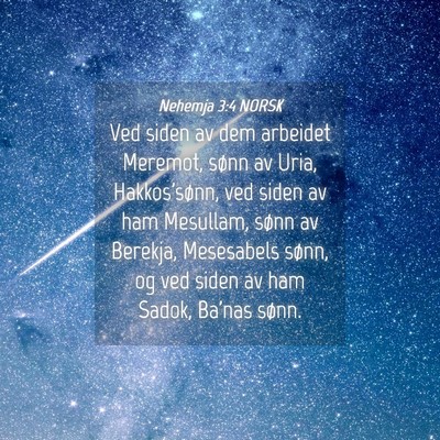 Picture 04 - Nehemja 3:4 NORSK - Ved siden av dem arbeidet Meremot, sønn av Uria, - Bible Verse Picture