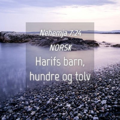 Picture 04 - Nehemja 7:24 NORSK - Harifs barn, hundre og - Bible Verse Picture