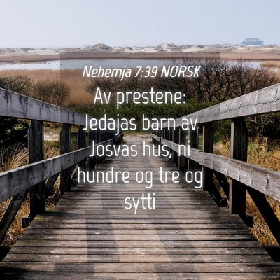 Picture 04 - Nehemja 7:39 NORSK - Av prestene: Jedajas barn av Josvas hus, ni - Bible Verse Picture