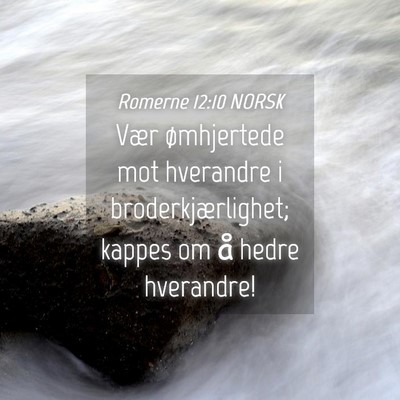 Picture 04 - Romerne 12:10 NORSK - Vær ømhjertede mot hverandre i - Bible Verse Picture