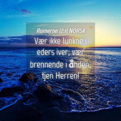 Picture 04 - Romerne 12:11 NORSK - Vær ikke lunkne i eders iver; vær brennende i - Bible Verse Picture