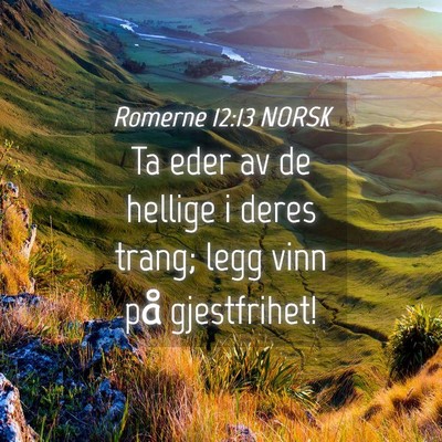 Picture 04 - Romerne 12:13 NORSK - Ta eder av de hellige i deres trang; legg vinn - Bible Verse Picture