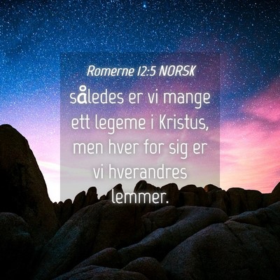 Picture 04 - Romerne 12:5 NORSK - således er vi mange ett legeme i Kristus, men - Bible Verse Picture