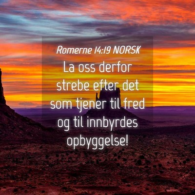Picture 04 - Romerne 14:19 NORSK - La oss derfor strebe efter det som tjener til - Bible Verse Picture
