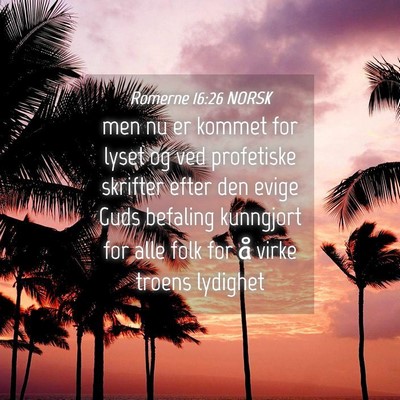 Picture 04 - Romerne 16:26 NORSK - men nu er kommet for lyset og ved profetiske - Bible Verse Picture