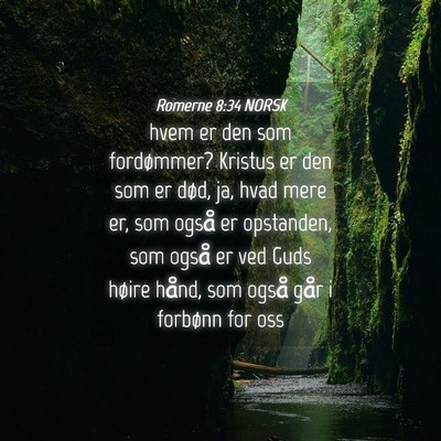 Picture 04 - Romerne 8:34 NORSK - hvem er den som fordømmer? Kristus er den som er - Bible Verse Picture