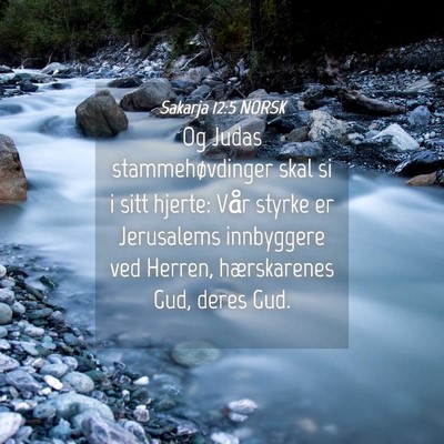 Picture 04 - Sakarja 12:5 NORSK - Og Judas stammehøvdinger skal si i sitt hjerte: - Bible Verse Picture