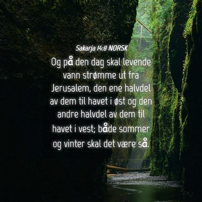 Picture 04 - Sakarja 14:8 NORSK - Og på den dag skal levende vann strømme ut fra - Bible Verse Picture