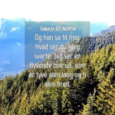 Picture 04 - Sakarja 5:2 NORSK - Og han sa til mig: Hvad ser du? Jeg svarte: Jeg - Bible Verse Picture