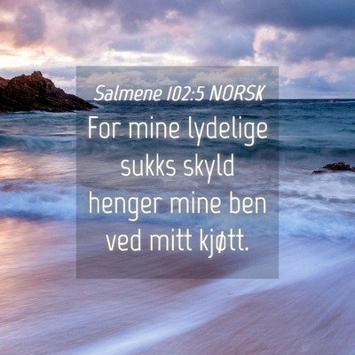 Picture 04 - Salmene 102:5 NORSK - For mine lydelige sukks skyld henger mine ben ved - Bible Verse Picture