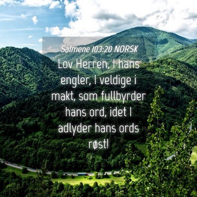 Picture 04 - Salmene 103:20 NORSK - Lov Herren, I hans engler, I veldige i makt, som - Bible Verse Picture