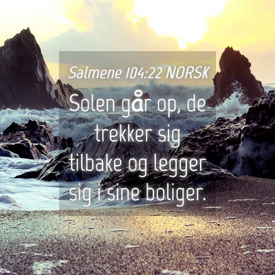 Picture 04 - Salmene 104:22 NORSK - Solen går op, de trekker sig tilbake og legger - Bible Verse Picture