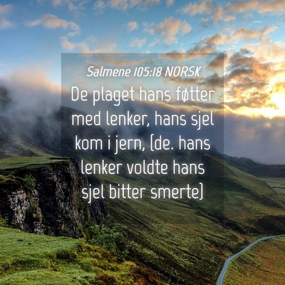Picture 04 - Salmene 105:18 NORSK - De plaget hans føtter med lenker, hans sjel kom - Bible Verse Picture