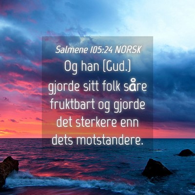 Picture 04 - Salmene 105:24 NORSK - Og han {Gud.} gjorde sitt folk såre fruktbart og - Bible Verse Picture