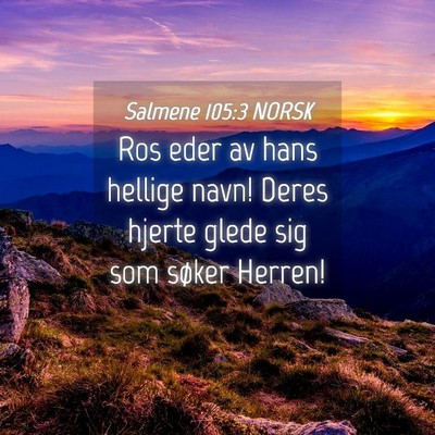 Picture 04 - Salmene 105:3 NORSK - Ros eder av hans hellige navn! Deres hjerte glede - Bible Verse Picture