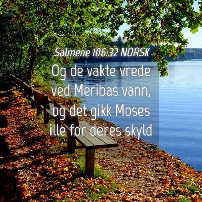 Picture 04 - Salmene 106:32 NORSK - Og de vakte vrede ved Meribas vann, og det gikk - Bible Verse Picture