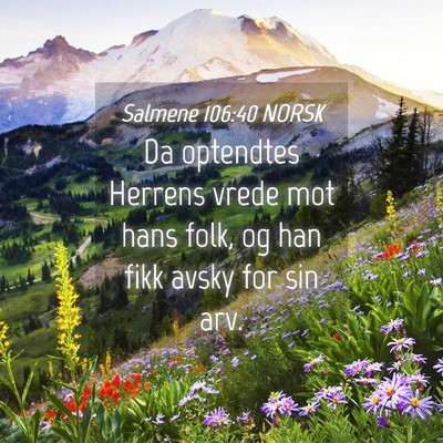Picture 04 - Salmene 106:40 NORSK - Da optendtes Herrens vrede mot hans folk, og han - Bible Verse Picture