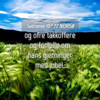 Picture 04 - Salmene 107:22 NORSK - og ofre takkoffere og fortelle om hans gjerninger - Bible Verse Picture