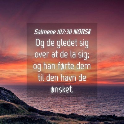 Picture 04 - Salmene 107:30 NORSK - Og de gledet sig over at de la sig; og han førte - Bible Verse Picture