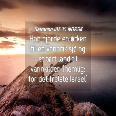 Picture 04 - Salmene 107:35 NORSK - Han gjorde en ørken til en vannrik sjø og et - Bible Verse Picture