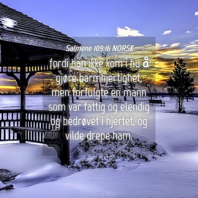 Picture 04 - Salmene 109:16 NORSK - fordi han ikke kom i hu å gjøre barmhjertighet, - Bible Verse Picture