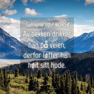 Picture 04 - Salmene 110:7 NORSK - Av bekken drikker han på veien, derfor løfter - Bible Verse Picture