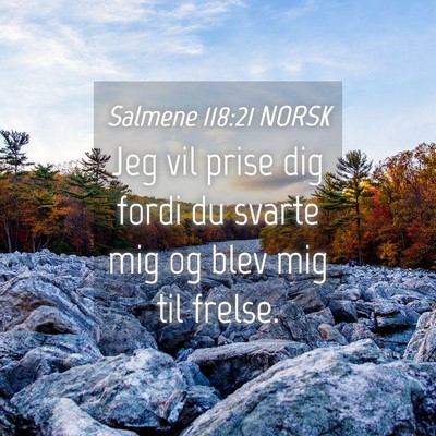 Picture 04 - Salmene 118:21 NORSK - Jeg vil prise dig fordi du svarte mig og blev mig - Bible Verse Picture