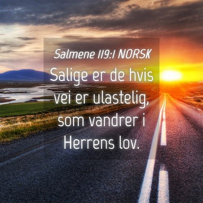 Picture 04 - Salmene 119:1 NORSK - Salige er de hvis vei er ulastelig, som vandrer i - Bible Verse Picture